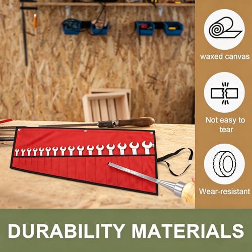 Wrench Organizer, Tool Roll Pouch,16-Pocket Waterproof Oxford Cloth - color: Red