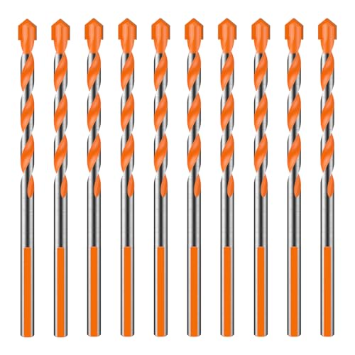 10Pcs 6mm Masonry Drill Bits,3 Flat Shank,Red Silver for Hammer Drill