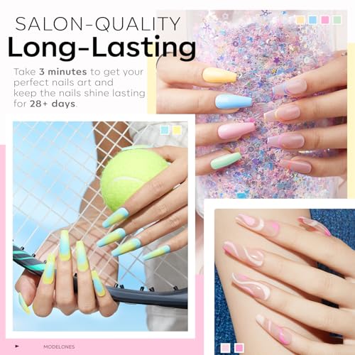 modelones Gel Nail Polish Set Neon Glitter 24PCS 20Colors Hot Pink Magenta - color: A Spring Macaron