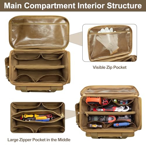 Rexmica 14-Inch Tool Bag Tool Storage Organizer Tactical Range Bag, Khaki - color: Khaki
