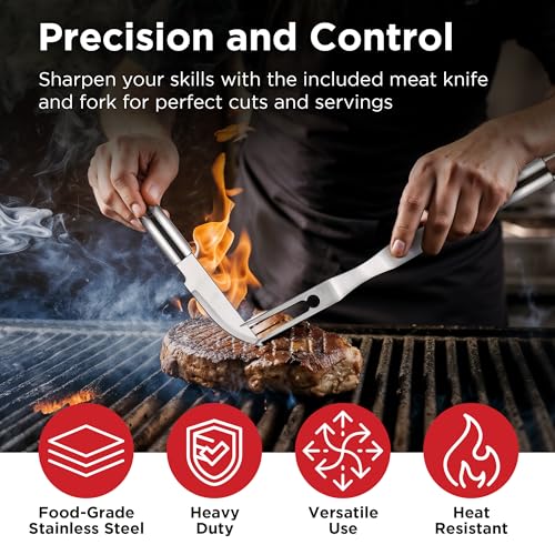 Kaluns Grilling Accessories, Dad Gifts for Christmas, Heavy Duty Stainless Steel Grill Set BBQ Grill Accessories for Outdoor Grill with Meat Thermometer, Case and Apron - size: 30 Pcs
