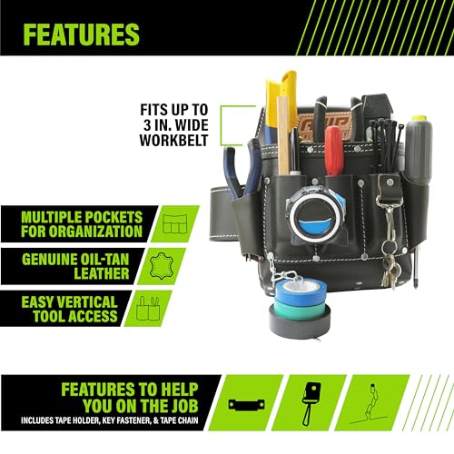 AWP Tool Pouch, Electrician Tool Pouch, Premium, Professional Multi-Pocket Organizer - size: 1 Pack, style: 7 Pocket Leather Tool Pouch