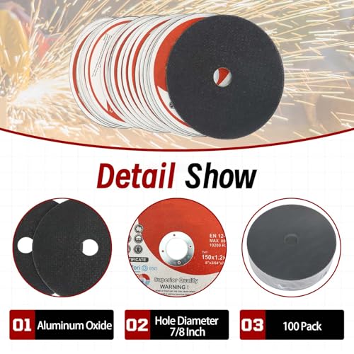 findmall 100 Pack 6" x.045 x7/8" Cut-Off Wheel - Metal and Stainless Steel Cutting Discs, Fir for Cutting Steel, Iron, Plastic, Stainless Steel, Etc - size: 100pcs 6"*0.045"*7/8"