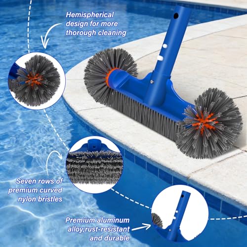 Pool Cleaning Kit 12.5 in Pool Brush Head,Skimmer Net 76.5 in Aluminum Pole
