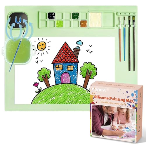Silicone Painting Mat, Art Mat with Cup and Paint Brush Cleaner Tool - color: Green