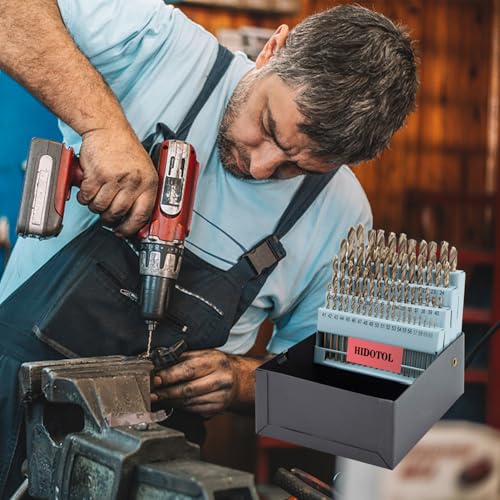HIDOTOL 60PCS Cobalt Drill Bit Set M35 HSS Twist Jobber Drill Bits for Hardened Metal, Stainless Steel, Cast Iron, Plastic and Wood #1 - #60 with Indexed Metal Case - size: Cobalt 60 PCS Number Size