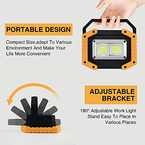 Tekstap LED Work Light Rechargeable, 30W 2000LM Portable Waterproof Rechargeable Work Lights with Stand, Battery Powered COB Flood Lights for Power Ouage Emergency Outdoor Camping Garage
