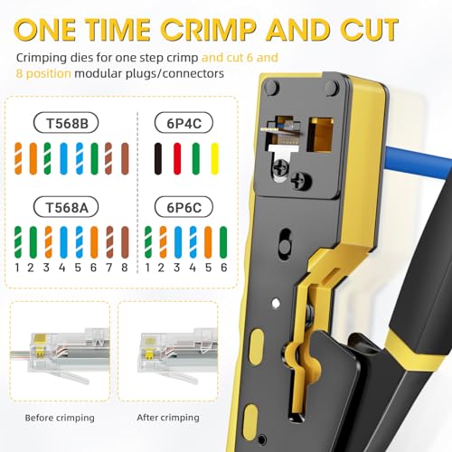 RJ45 Crimping Tool Ethernet Crimp Tool Crimper, Yellow
