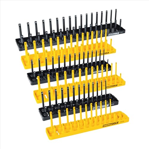 OEMTOOLS 22238 6-Pc SAE & Metric Socket Tray Set for Sizes 1/4", 3/8”, 1/2" - color: Black and Yellow