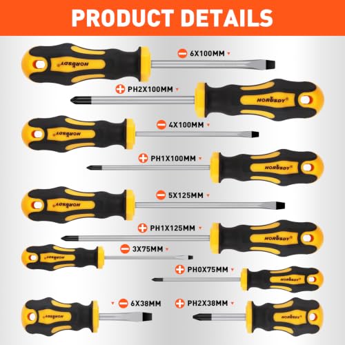 HORUSDY 11-Pieces Magnetic Screw driver, Magnetic 5 Phillips and 5 Flat Head Tips for Fastening and Loosening Seized - style: 11-Pieces Magnetic Screw driver