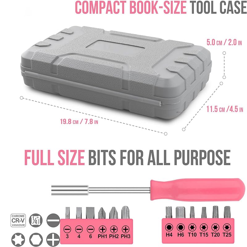 24PCS Mini Compact Pink Household Hardware Tool Set, Beginner Basic DIY Small Repair Tool Kit for Women, Home Assembly Mainten ance Hand Tools, Premium Gift Set for Household Daily Repairs ﻿
