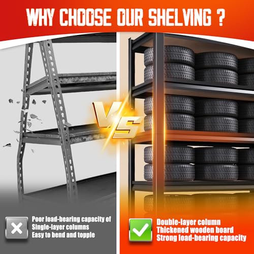 Garage Shelving-2050 lbs 5 Tier Storage Shelves,Adjustable Heavy Duty Metal Shelving Unit and Storage Large Rack,Utility Steel Shelf for Warehouse Industrial Pantry Basement -78"x45"x20",Black - size: MDF/46"Wx20"Dx78"H