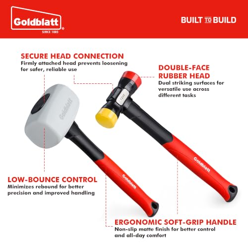 Goldblatt 2-Piece Hammer Set, 16oz Rubber Mallet & 12oz Double-Face Hammer - size: 16 oz & 12 oz