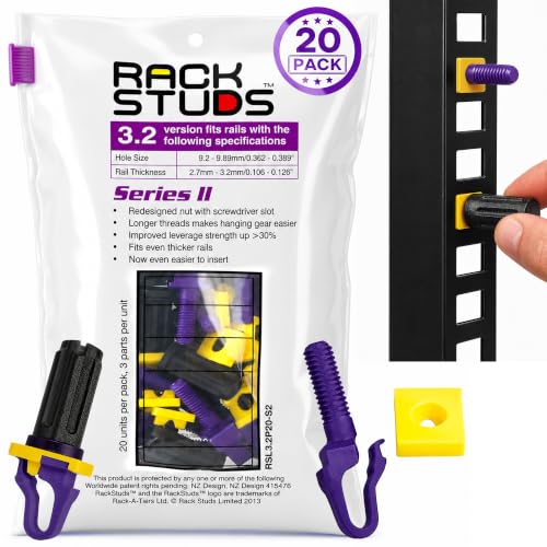 Rackstuds P20 Series II - Server Rack Screws 20-Pack | Cage Nut Replacement Purple 3.2mm/0.126" | A Faster, Easier Solution for Rack mounting Gear in 19" Racks with Square Punched Vertical Rails - color: Purple, size: 20 Pack