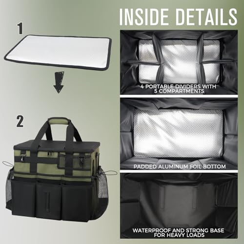 Rolling Cleaning Caddy Bag with Detachable Trolley, Large Cleaning Supplies Organizer with Wheels, Multi-Pocket Cleaning Cart with Adjustable Shoulder Strap for Housekeepers & Home Use, Armygreen - color: Armygreen