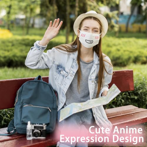 16Pcs Cute Face Mask for Women & Men Kawaii Anime Mask, Reusable Washable Cat Face Masks With Soft Cotton Anti-Dust Cute Masks for Adult Teens, Black & White
