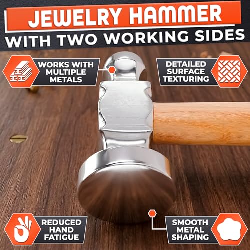 Chasing Hammer for Jewelry Making, Two-Sided, 10 Inch Wooden Handle - color: Beige