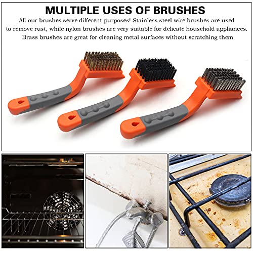 MAXMAN Wire Brush Set 3Pcs, Brass/Steel/Nylon Bristles, Rust &Paint Remover
