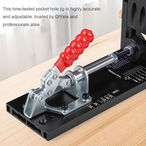 Pocket Hole Jig, Adjustable Jig Pocket Hole System, Woodworking Tools for Strong Joints, Adjustable Drill Guides for Materials 12-42mm Thick (HJ01)