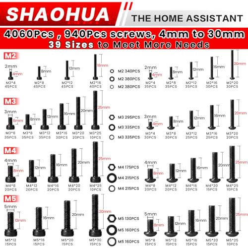 4071Pcs M2 M3 M4 M5 Nuts and Bolts Assortment Kit, 39 Size 4MM to 30MM Metric Screw Assortment Hex Socket & Button Head Machine Screws w/Portable Box and Hex Drill Bits, Galvanized Rustproof - size: I. M2 M3 M4 M5