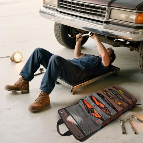 WELKINLAND Heavy-Duty Waxed Canvas Tool Roll, 7-Pocket 15L Tool Bag Roll