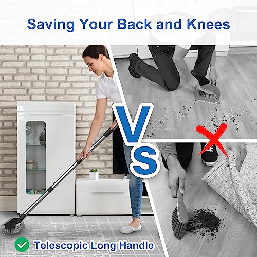 ITTAR Floor Scrub Brush with 55" Long Handle, 10" Wide Stiff Bristles Deck Brush, Stainsless Steel Pole Heavy-Duty Cleaning Brush, 2-in-1 Scrubber with Ruber Squeegee for Deck, Patio, Pool, Tile, Wall