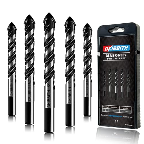 5-Piece 1/2“ Masonry Drill Bits for Tile Glass Ceramic Wall Brick Stone Soft-Metal Wood, 1/2 Inch Concrete Drill Bits Cement Drill Bit Set, 3-Flat Shank, YG8 Carbide Tungsten Steel Alloy Tip 12mm - size: 5 Piece 1/2 Inch Drill Bit Set