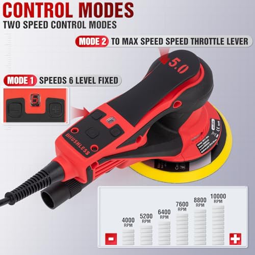 Autolock 350W Electric Random Orbital Sander with 5 & 6 Inch pads 1pcs - color: Red