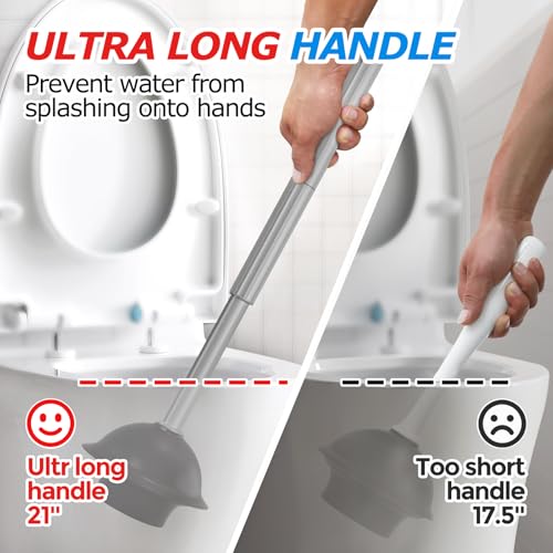 FORASTO 2 in 1 Toilet Plunger and Brush Set,Extended Handle Plunger,Toilet Bowl Brush Plunger Set,Bathroom Cleaning Tools,Cleaning Brush,Toilet Brush Plunger Combo,Charcoal Gray（20.8inch） - color: Charcoal Gray, size: 1Pack