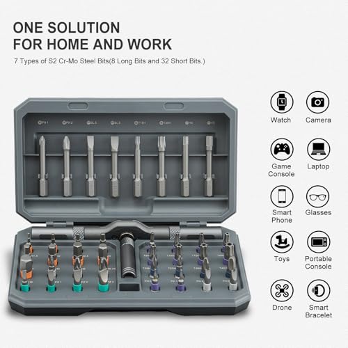 ANVANNA 42 in 1 Magnetic Screwdriver, Screwdriver Set, Multi Bit Ratcheting Screwdriver Set with Storage Case Repair Tool Kit for Computer, Eyeglass, Bicycles, Watch, Ring Doorbell, Furniture and DIY - color: Grey Ratchet