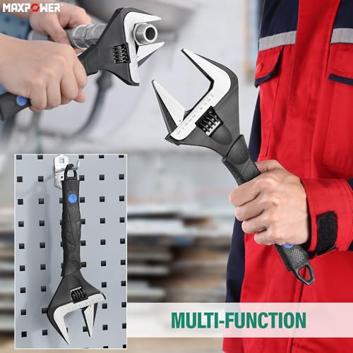 MAXPOWER 12-inch Wide Jaw Adjustable Wrench, 2.4" Jaw Opening, Cr-V Steel - size: 12-inch