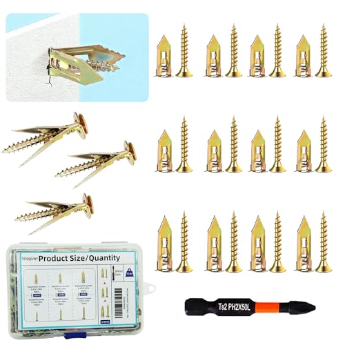 210 PCS Drywall Self Drilling Anchors with Screws Kit,105 PCS Sheetrock Anchors and 105 PCS Screws, Zinc-Plated Steel Material - for Gypsum Board, Hollow Walls, Picture Frames,etc.No Drill Needed - size: 210Pcs 3Size kit