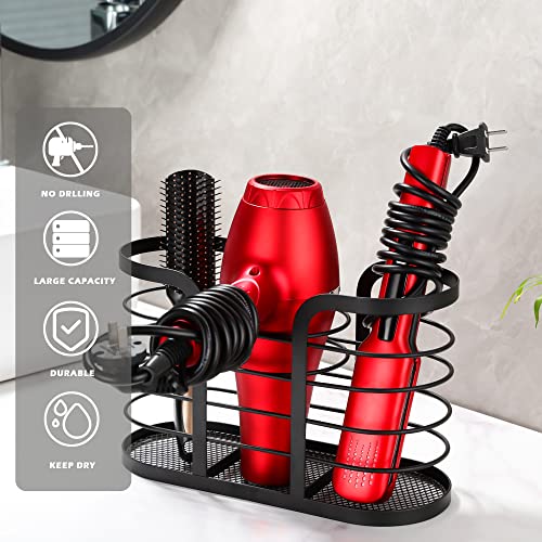 YIGII Blow Dryer Holder, Adhesive Wall Mount Bathroom Organizer, Black - color: Black-L