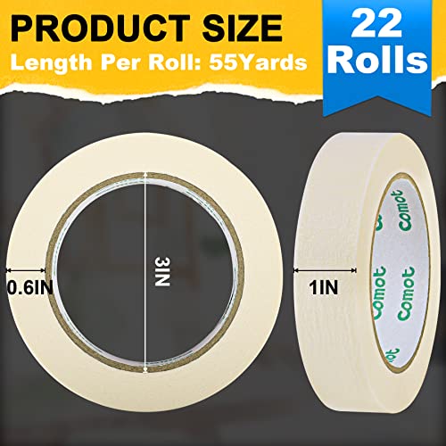 ToLanbbt Masking Tapes Bulk 1 Inch 22 Packs White Painters Drafting General Using Tapes for Painting, Craft Art, Label, Packing, Office, School, Home,1 Inch x 55 Yards x 22 Rolls (1210 Total Yards) - size: 1 Inch