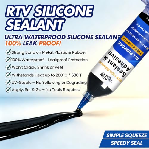 RTV Silicone Sealant Adhesive, 100% Waterproof & Flexible Caulk with Finishing Tool, Shrink & Crack Proof, Strong Bonding for Auto, Kitchen, Bathroom, Window, Door Repair (1.4oz)