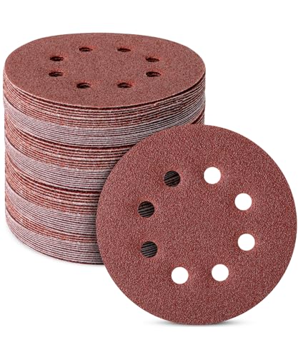 Bates- Sanding Discs, 5 Inch 8 Hole Sanding Discs, 100 Pack, Grits 60 120 240 400 600 800 1000 1200 1500 2000, Sanding Pads, Hook and Loop Sanding Disc, Round Sandpaper Discs, 5 inch Sanding - color: Red, size: 100 Pack, 60-2000 Grits