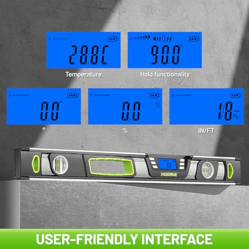 Huepar 24-Inch Digital Level, Professional Magnetic Electronic Torpedo Level with LCD Display, Audible Alerts, IP54 Dust/Waterproof, Angle Finder Tool with Carrying Case - size: 24 Inch Level