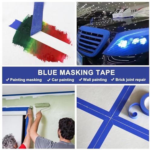 BOMEI PACK Blue Painters Tape 1 Inch Bulk - Paint Tape 5 Rolls x 1 Inch x 55 Yards - Blue Masking Tape for Walls Painting, DIY Crafting, and School Projects, Total 275 Yards - color: Blue