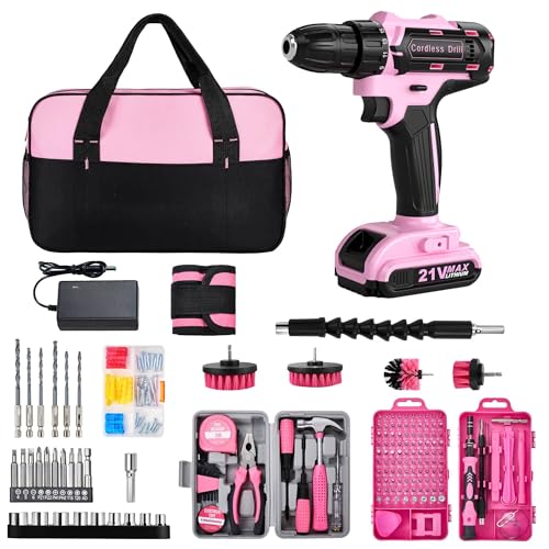 Cordless Drill Set 220 Pcs, 21V Power Drill with Tool Kit, Storage Bag, Electric Drills for Women, Precision Screwdriver set, Magnetic Tool Belt, Hand ToolBox, Drills Brush, Valentine's Day Gifts
