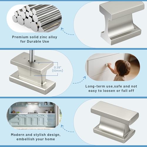 KNOBWELL 6 Pack Brushed Nickel Solid Cabinet Knobs Overall Length 1-1/2 Inch Single Hole Kitchen Cabinet Hardware for Cupboard Drawer Dresser Knobs - color: Brushed Nickel, size: Overall Length：1-1/2 inch（38mm）