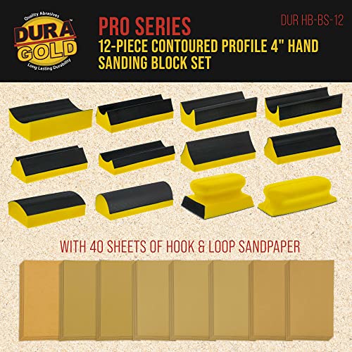 Dura-Gold 12-Piece Contoured Profile 4" Hand Sanding Block Set with 40 - size: 12-Piece