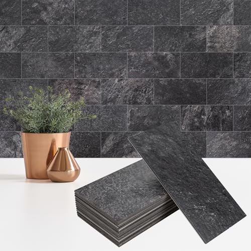 StyloVue 100 Pieces Peel and Stick Backsplash for Kitchen, 3" x 6" PVC Subway Tile 2026 Upgraded Graphite Stone Backsplash Stick on Tile Elevate Kitchen Fireplace RV - color: Graphite Stone