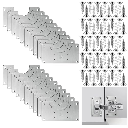 20 Pcs Cabinet Hinge Repair Replacement Kit, Upgraded Half Square Cabinet Hinge Repair Plate Kit Hinges Repairs Board, CabinetHinges Repairs Brackets with Screws (Half-Square) - size: 3.54 x 1.97 inches
