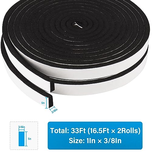 DGSL Foam Weather Stripping, 1" x3/8", 33Ft Door Window Seal Tape - size: 1In x 3/8In x 33Ft