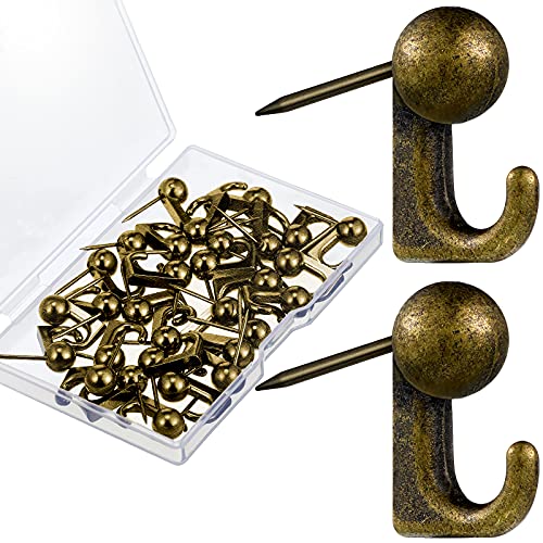Jetec 30 Pieces Metal Push Pin Hangers Pin Wall Hooks Picture Hanging Picture Nails Frame Oil Painting Hooks on Wooden or Fabric Wall for Home or Office(Bronze) - color: Bronze