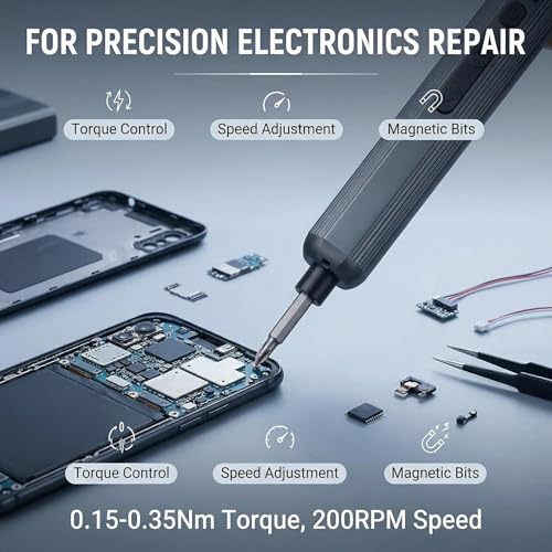 Mini Electric Screwdriver Set, Cordless Screwdriver, Max 0.5N.m, 52 Magnetic Bits, LED Light, Magnetic Storage, Repair Tool for Electronics, Camera, Laptop, and PC Build