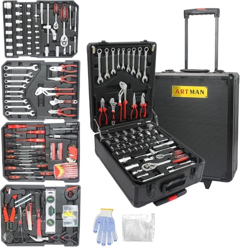 899PCS Tool Set, Household Tool Kit with Rolling Tool Box, Complete Tool Box Set Hand Tool Set with Tool Box, Mechanic Tool Set Rolling Tool Set for Home/Auto Repair Tool Set (Black) - color: 899pcs - Black