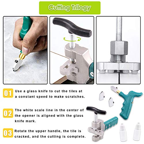 Keadic Glass Tile Cutter Tool Kit, Contains Glass Running Pliers, Oil Feed Carbide Tip with 5 Alloy Steel Blades, Spacers, Oil Bottles Tape Measure, Cut-resistant Gloves and Circular Glass Cutter