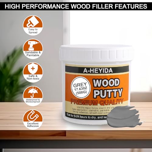 Gray Wood Filler Repair Kit - Paintable, Stainable Wood Putty for Restore Cracks and Holes on Wooden Floor Furniture, Vinyl, Laminate, Veneer, Cabinet - color: Gray, size: 17.63Ounce