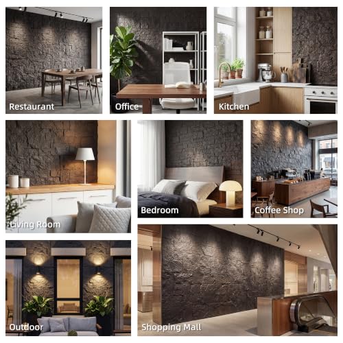 HOMCOM 8-Pack 3D Faux Stone Wall Panels Water-Resistant 4' x 2' Black - color: Black